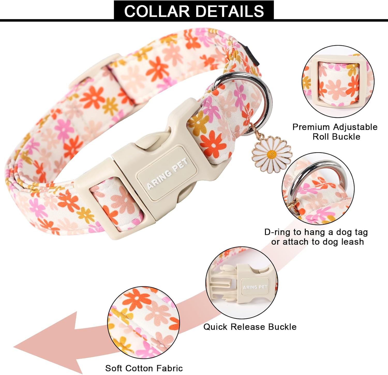 Summer Dog Collar-Cute Dog Collar for Small Dogs, Adjustable Cotton Sunflower Pet Collars Puppy Collar for Small Medium Large Dogs