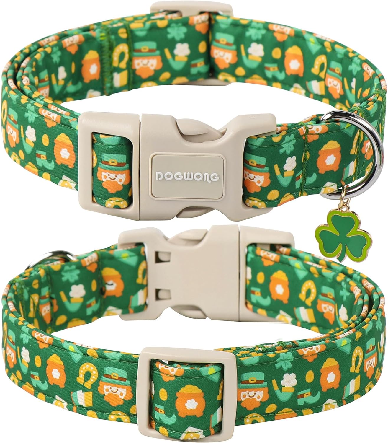 Green Dog Collar- Cute Trefoil Flower Dog Collars Adjustable St. Patrick's Day Puppy Clover Dog Collar for Small Medium Large Dogs