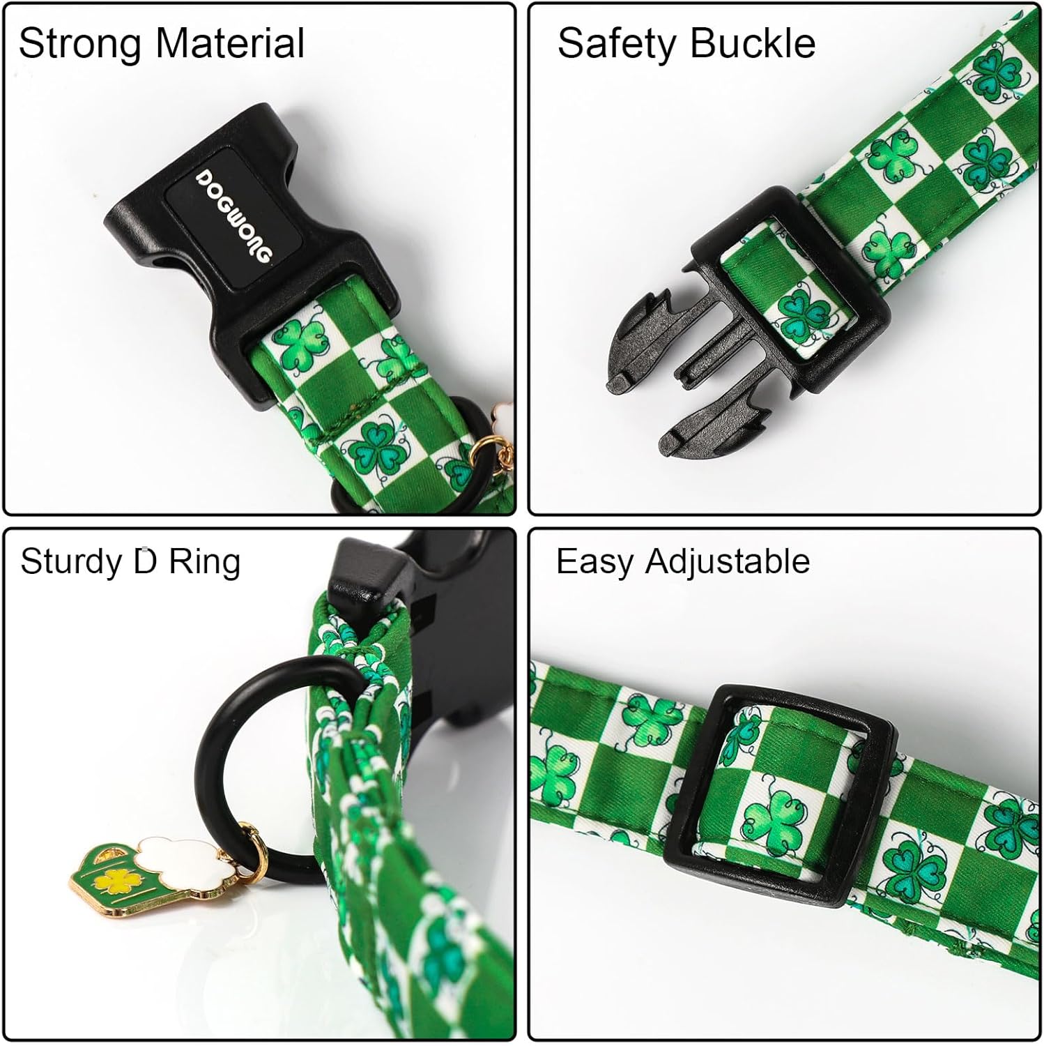 Dog Collars Adjustable St. Patrick's Day Puppy Clover Dog Collar for Small Medium Large Dogs