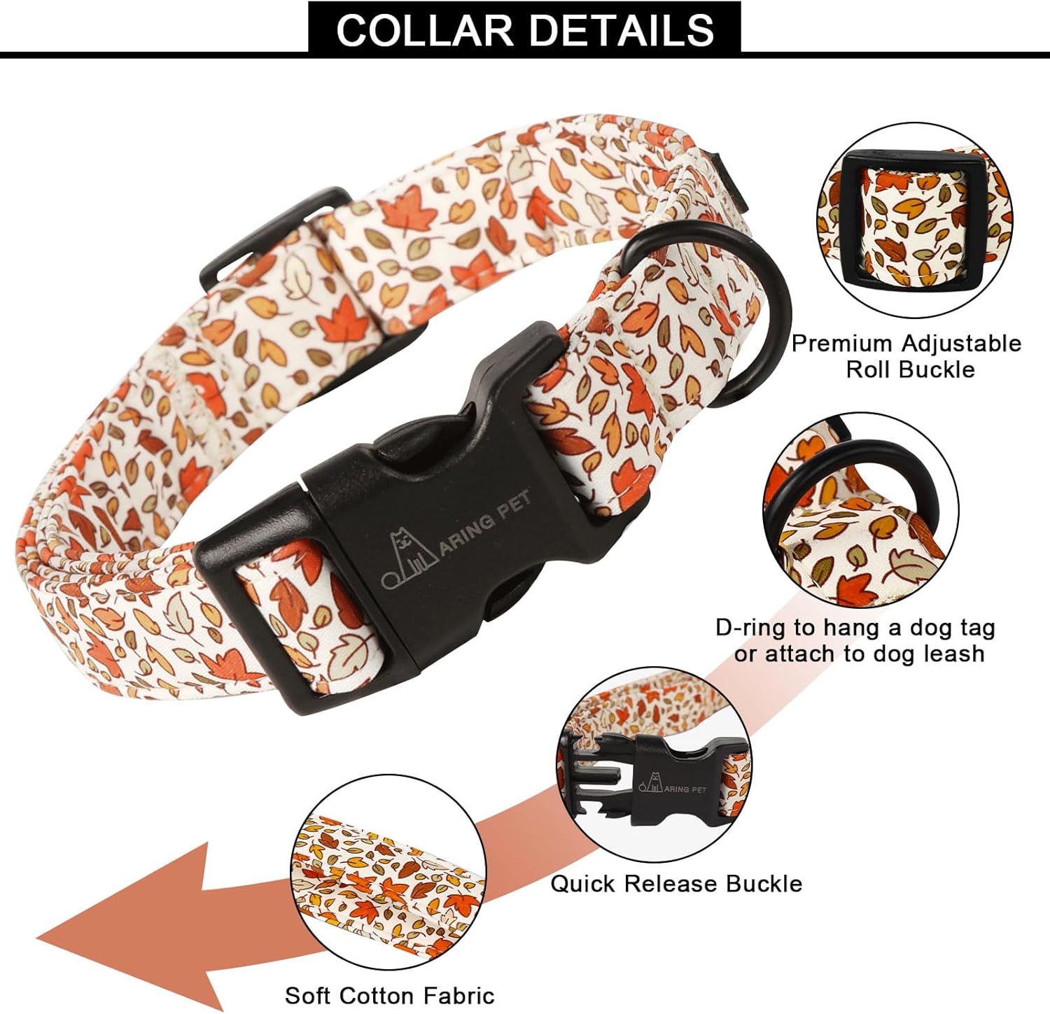 Fall Dog Collar-Cute Maple Leaves Dog Collar for Small Dogs, Adjustable Autumn Pet Collars Puppy Collar with Quick Release Buckle for Girl&Boy Dogs