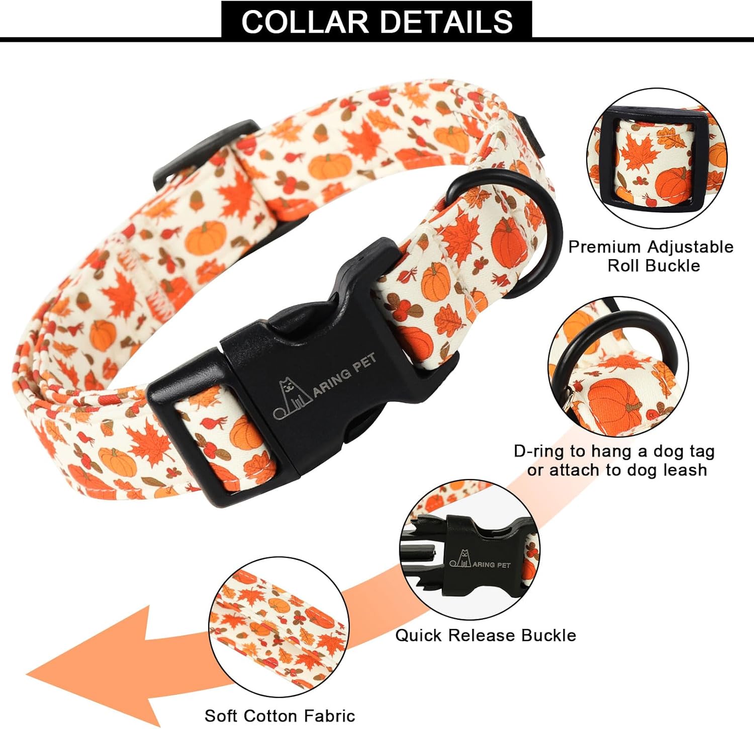 Fall Dog Collar-Cute Halloween Dog Collar for Small Dogs, Adjustable Pumpkin Pet Collars Puppy Collar with Quick Release Buckle for Girl&Boy Dogs