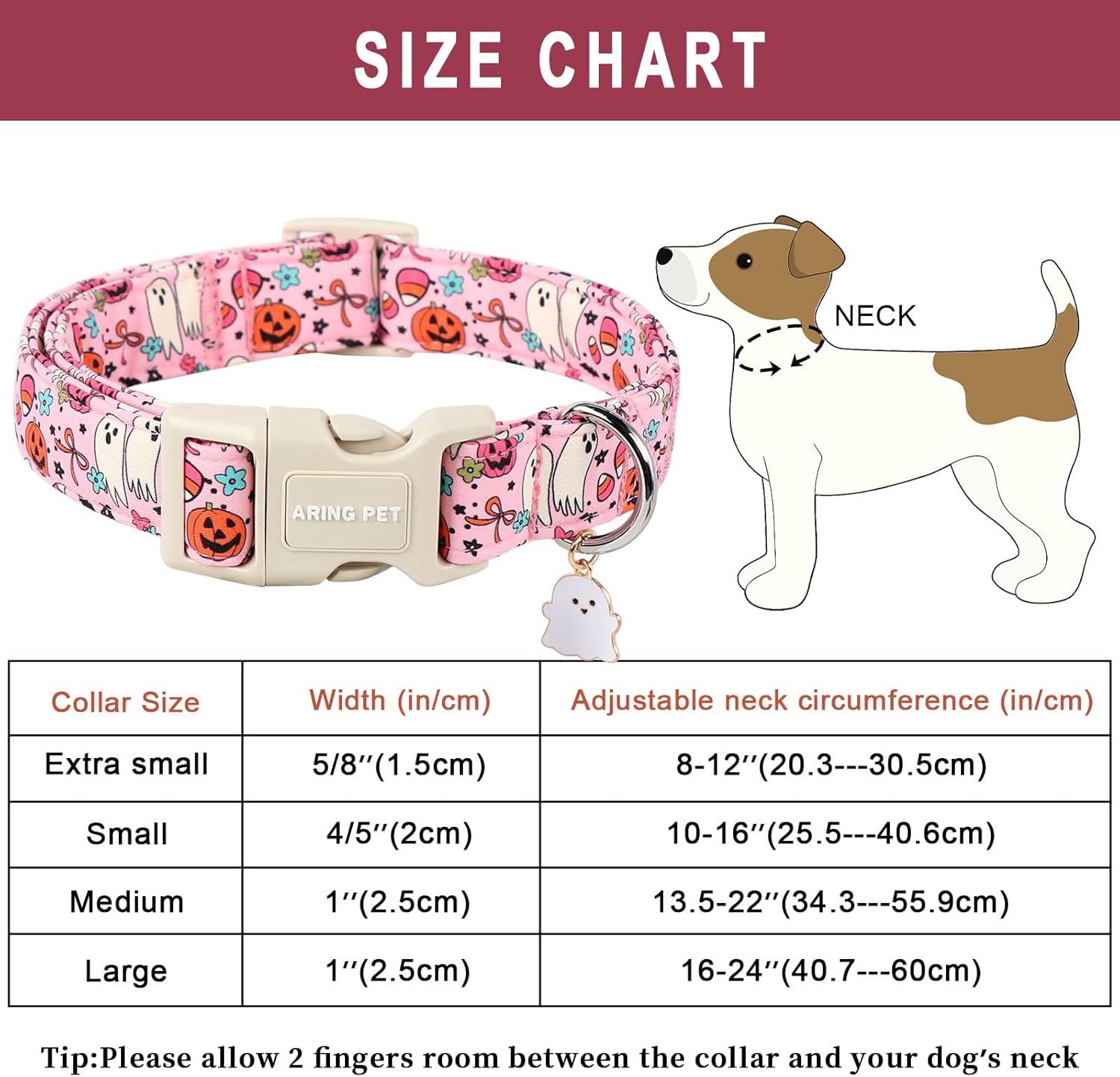 Halloween Dog Collar-Cute Pink Dog Collars, Adjustable Pumpkin Ghost Printed Pet Collars Puppy Collar with Quick Release Buckle for Girl&Boy Dogs