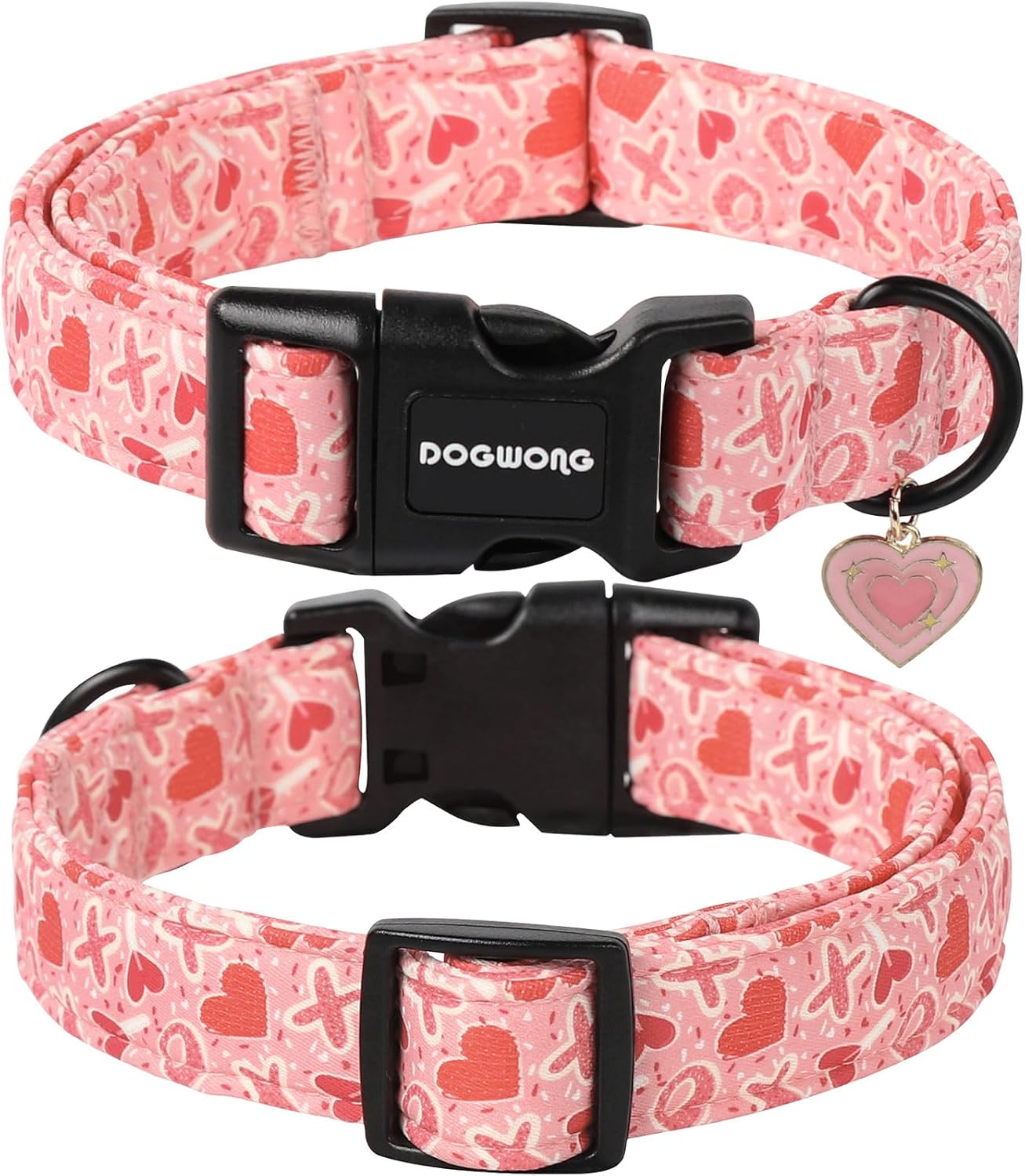 Valentine's Day Dog Collar, Cute Heart Dog Collars, Adjustable Valentine Pink Candy Heart Pet Collars Design Dog Collar with Quick Release Buckle for Puppy Girl Boy Female Dogs