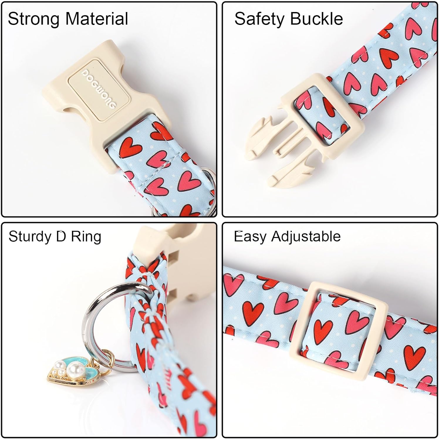 Valentine Dog Collar- Cute Blue Heart Dog Collars Adjustable Designer Valentine’s Day Puppy Heart Dog Collar for Small Medium Large Dogs