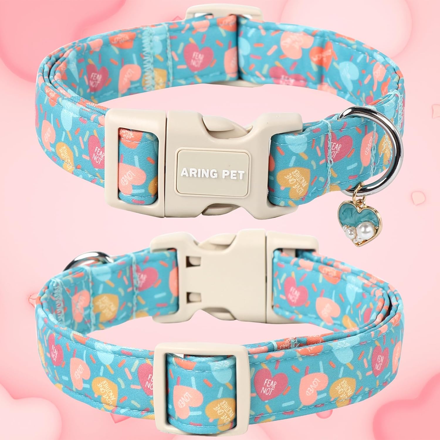 Valentine's Day Dog Collar-Cute Blue Heart Dog Collars, Adjustable Valentine Heart Pet Collars Puppy Collar with Quick Release Buckle for Girl&Boy Dogs
