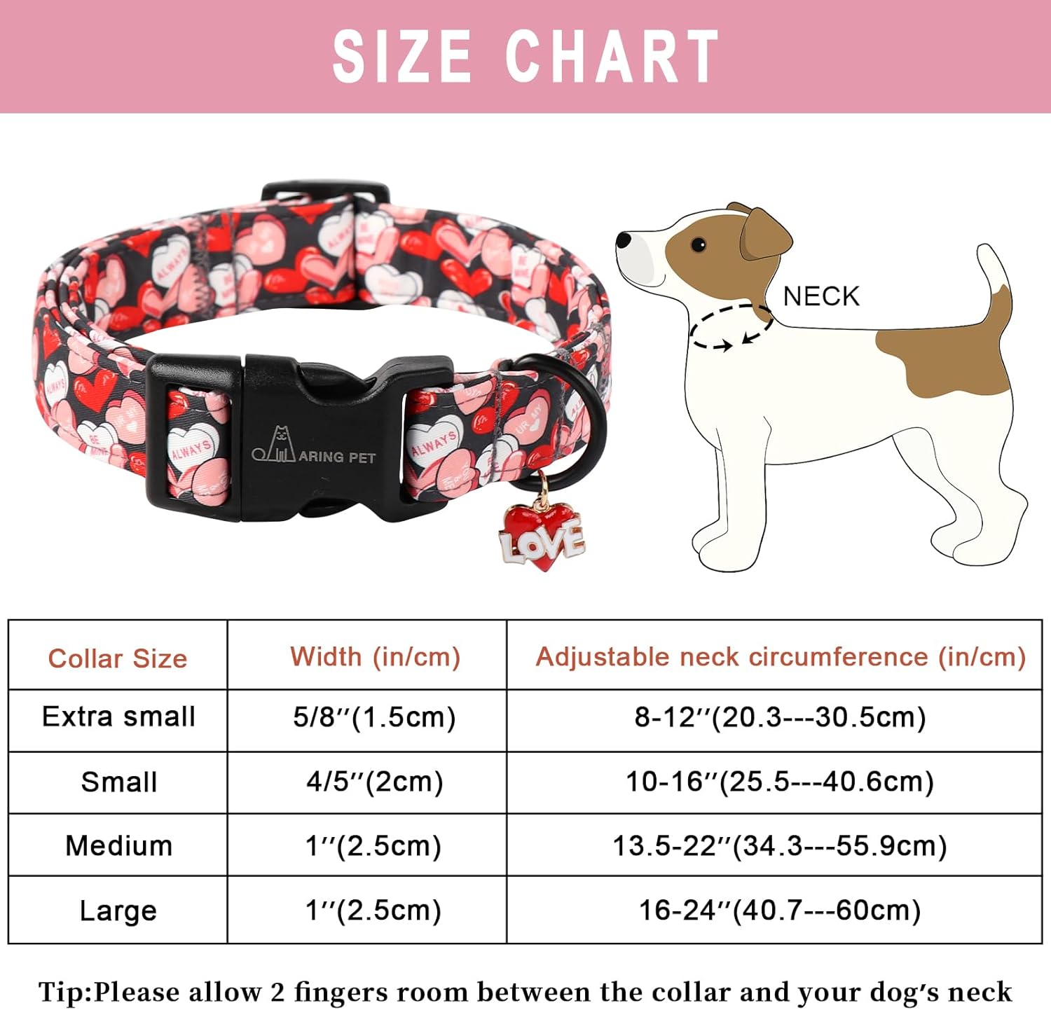 Valentine's Day Dog Collar-Cute Black Heart Dog Collars, Adjustable Valentine Heart Pet Collars Puppy Collar with Quick Release Buckle for Girl&Boy Dogs