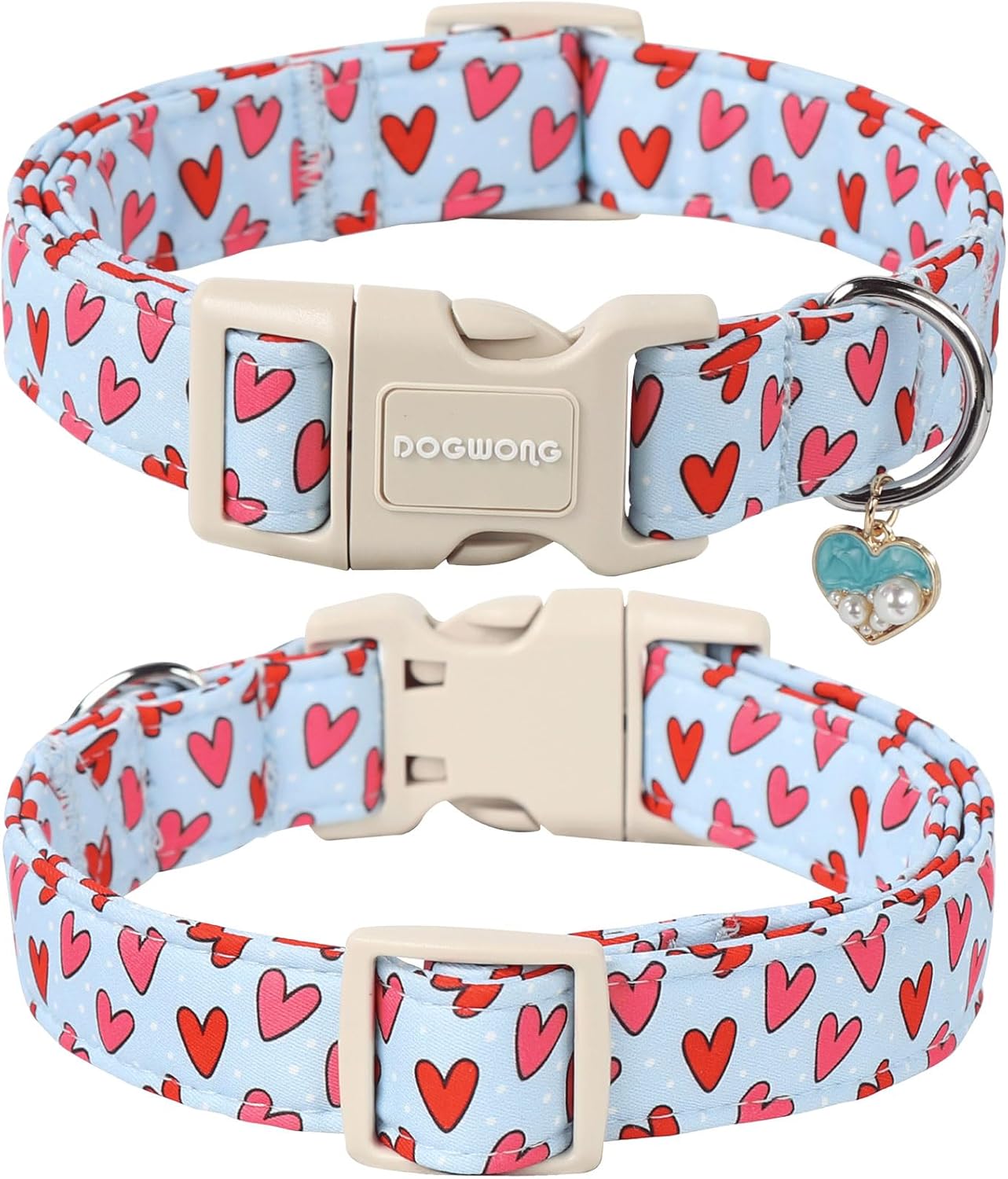Valentine Dog Collar- Cute Blue Heart Dog Collars Adjustable Designer Valentine’s Day Puppy Heart Dog Collar for Small Medium Large Dogs