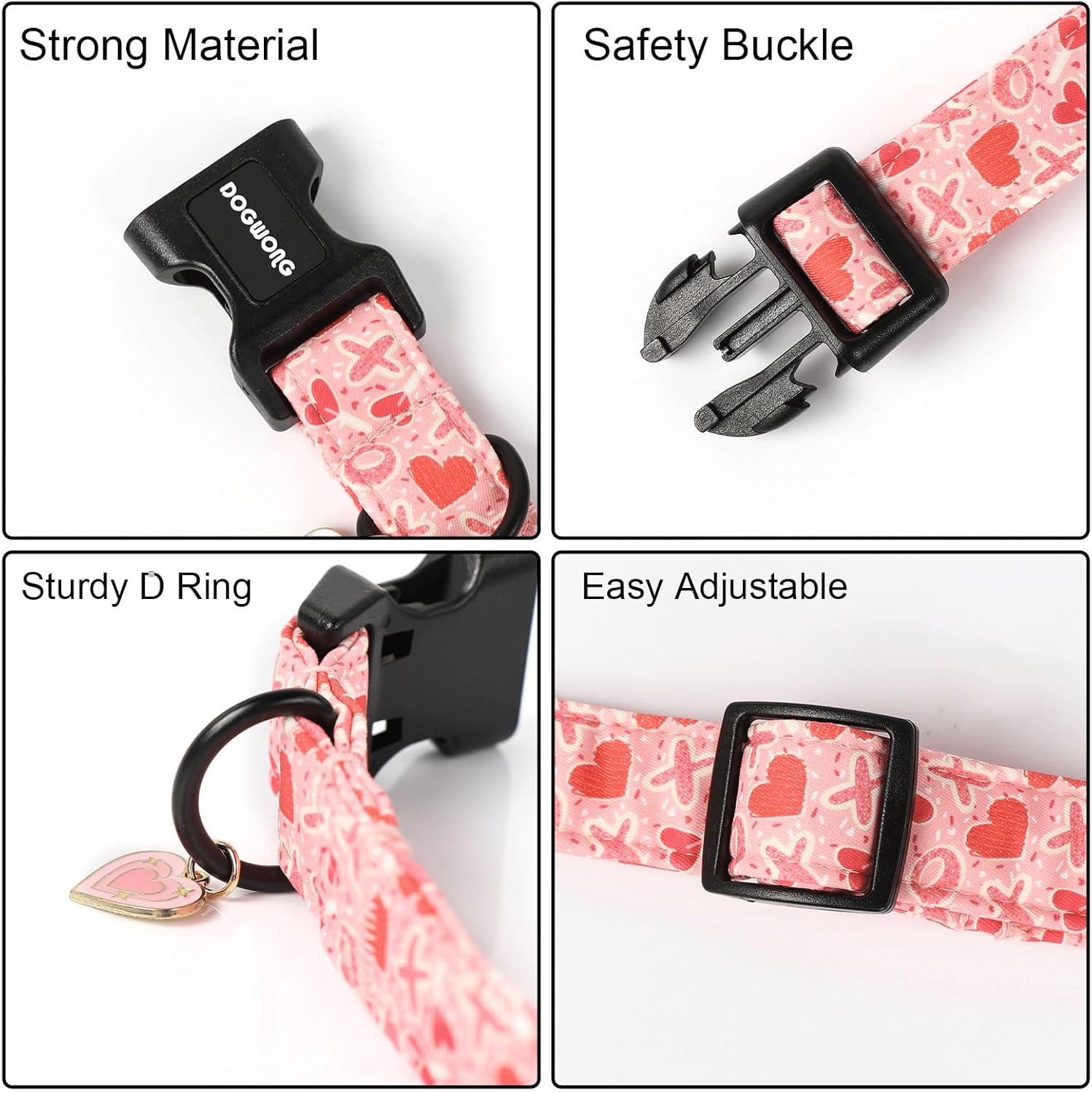 Valentine's Day Dog Collar, Cute Heart Dog Collars, Adjustable Valentine Pink Candy Heart Pet Collars Design Dog Collar with Quick Release Buckle for Puppy Girl Boy Female Dogs