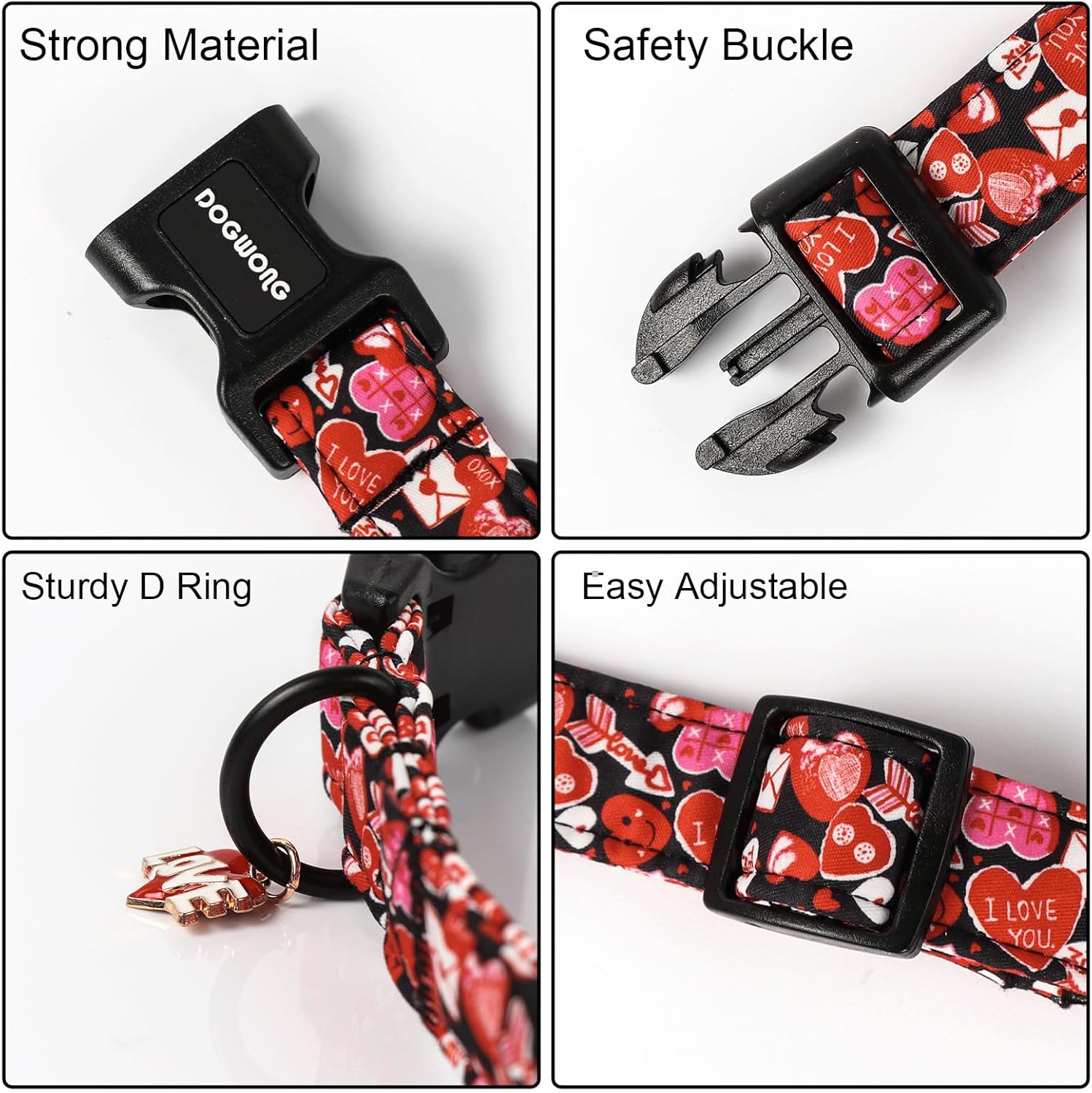 Valentine Dog Collar- Cute Red Heart Dog Collars Adjustable Durable Designer Valentine’s Day Dog Collar for Small Medium Large Dogs