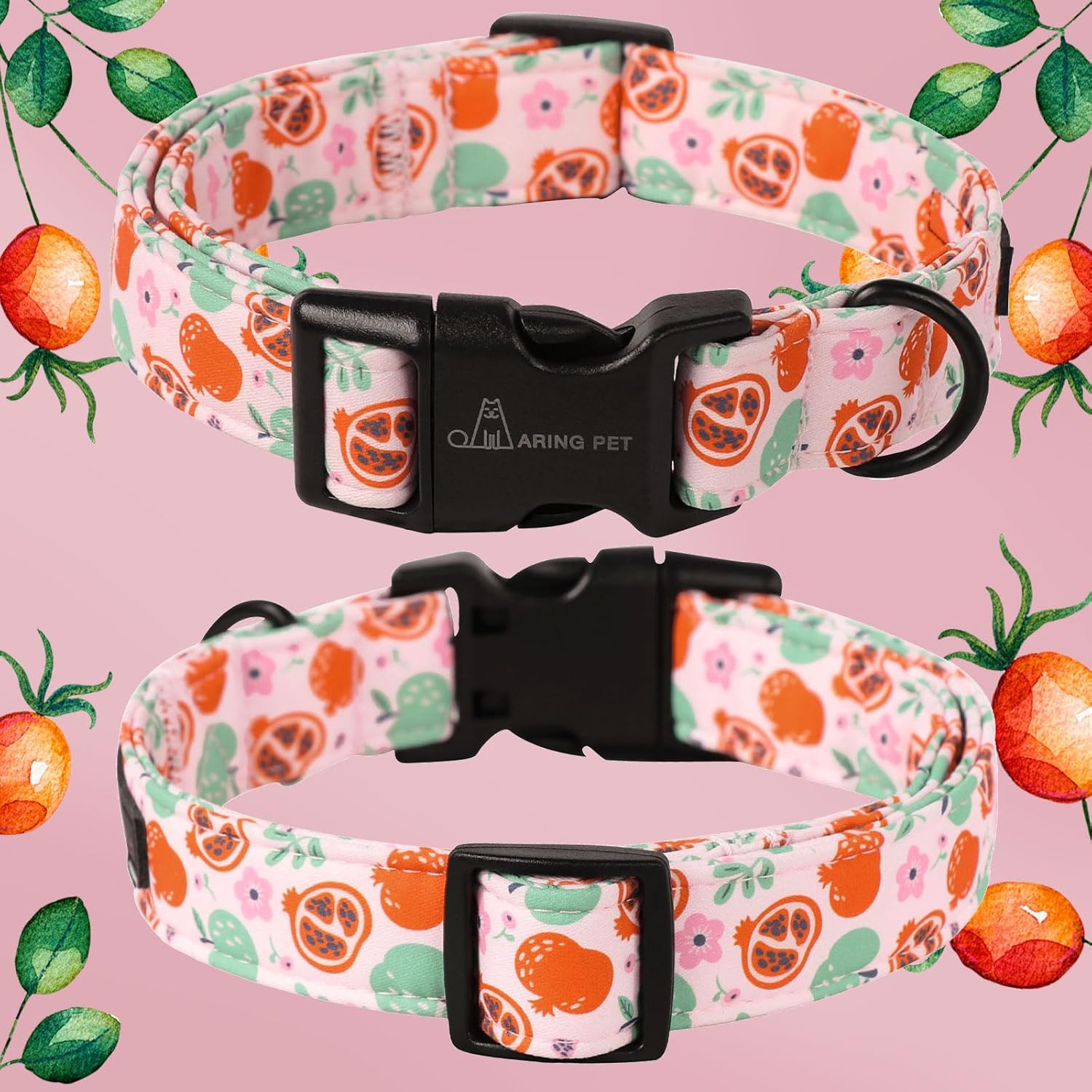 Fall Dog Collar-Cute Pink Small Dog Collar, Adjustable Pomegranate&Apple Print Pet Collars Puppy Collar with Quick Release Buckle for Girl&Boy Dogs