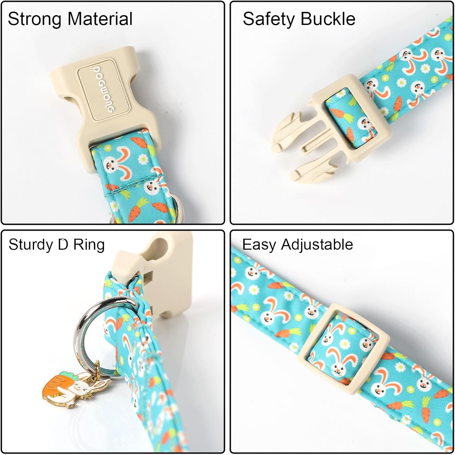 Easter Dog Collar, Cute Bunny Carrot Print Dog Collars Adjustable Easter Day Puppy Heart Dog Collar for Small Medium Large Dogs
