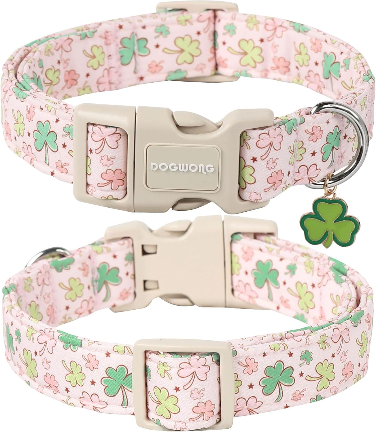 Green Dog Collar- Spring Female Dog Collars Adjustable St. Patrick's Day Puppy Pink Clover Dog Collar for Small Medium Large Dogs