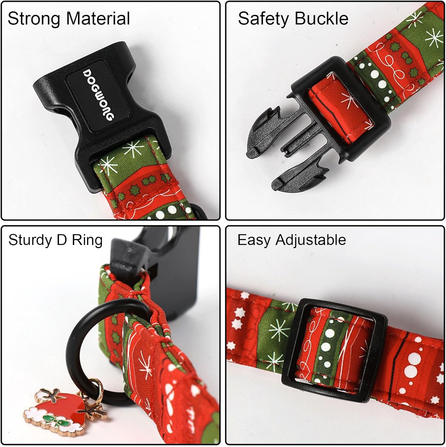 Christmas Dog Collar- Cute Red Christmas Strip Dog Collars Adjustable Designer Christmas Dog Collar for Small Medium Large Dogs