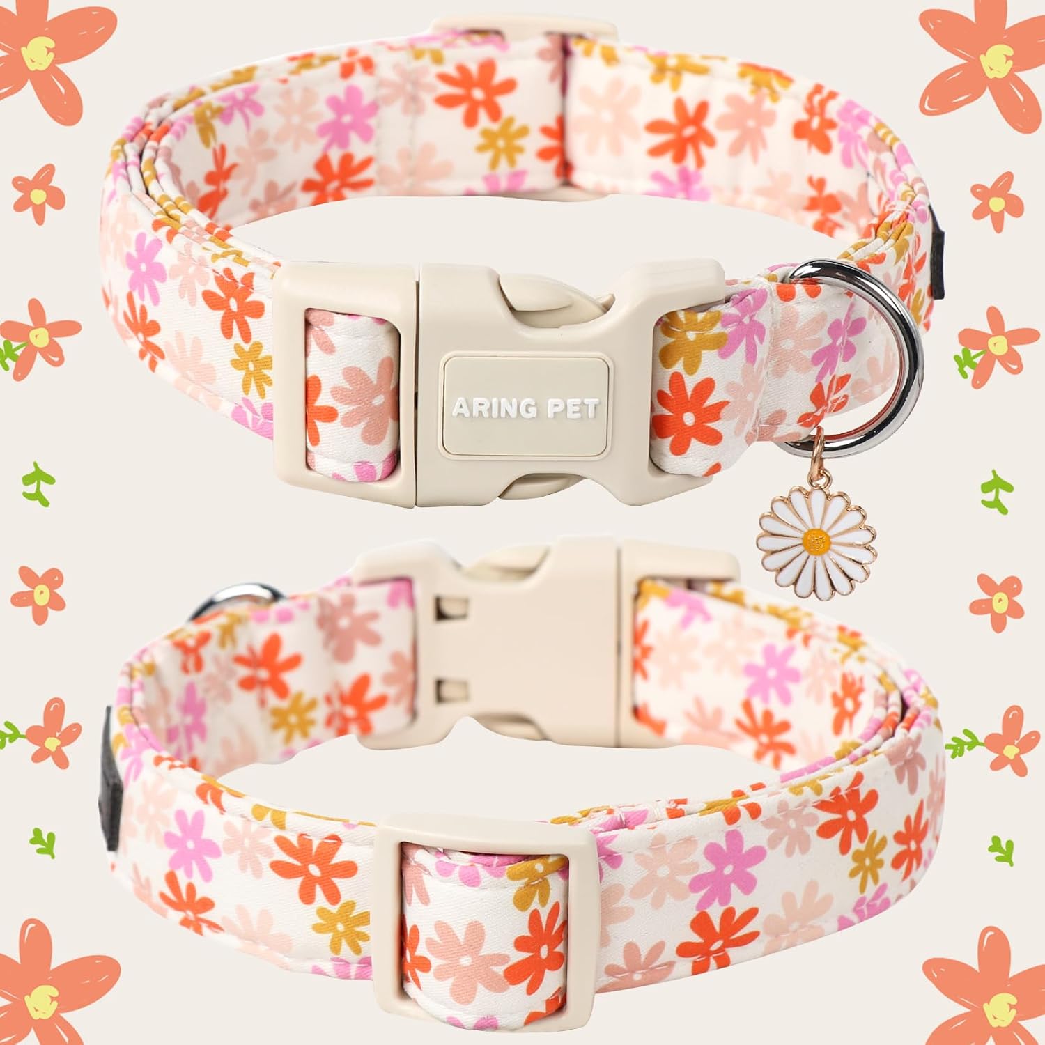 Summer Dog Collar-Cute Dog Collar for Small Dogs, Adjustable Cotton Sunflower Pet Collars Puppy Collar for Small Medium Large Dogs
