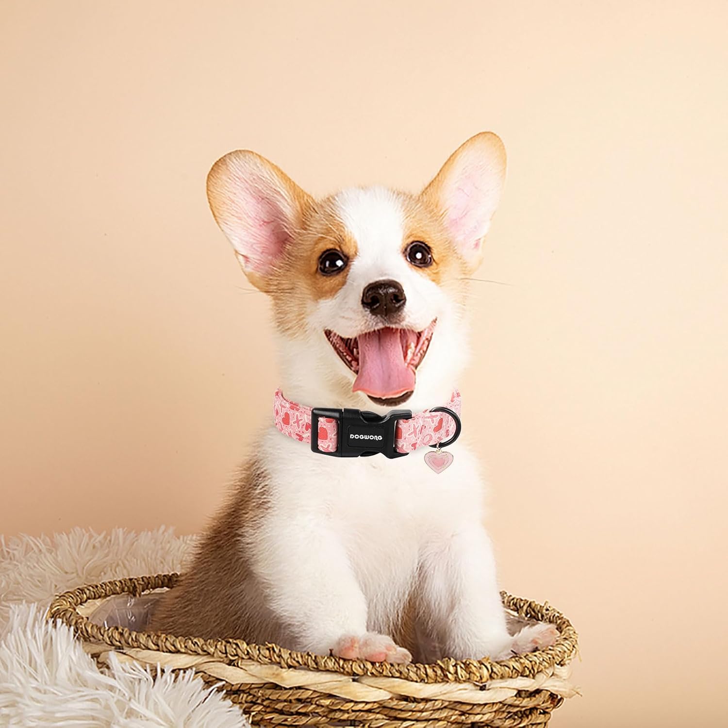 Valentine's Day Dog Collar, Cute Heart Dog Collars, Adjustable Valentine Pink Candy Heart Pet Collars Design Dog Collar with Quick Release Buckle for Puppy Girl Boy Female Dogs