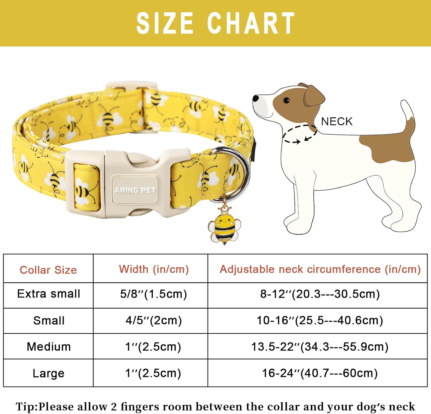 Bees Dog Collar-Cute Dog Collar for Small Dogs, Adjustable Yellow Bees Print Pet Collars Puppy Collar for Small Medium Large Dogs