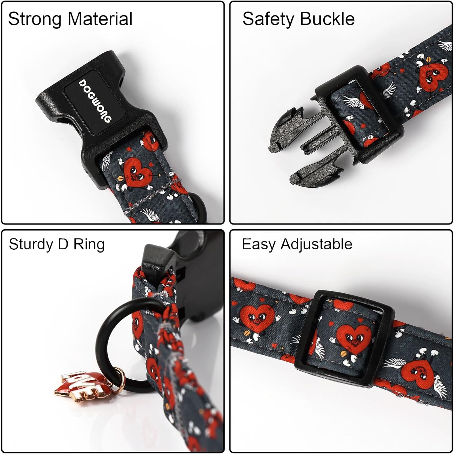 Valentine's Day Dog Collar, Cute Heart Dog Collars, Adjustable Valentine Red Heart Pet Collars Design Dog Collar with Quick Release Buckle for Puppy Girl Boy Female Dogs