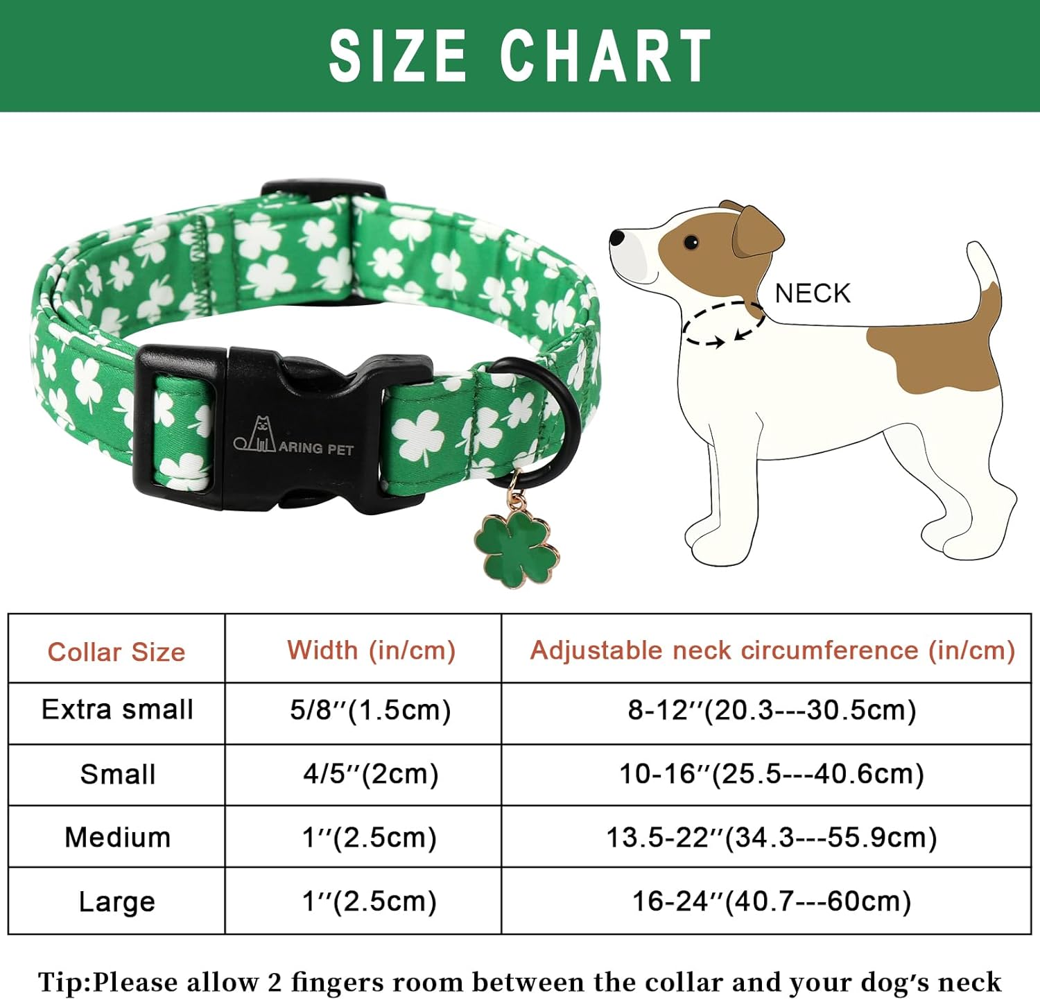 St Patrick's Day Dog Collar-Cute Green Clovers Dog Collars, Adjustable Shamrock Pet Collars Trefoil Puppy Collar with Quick Release Buckle for Girl&Boy Dogs