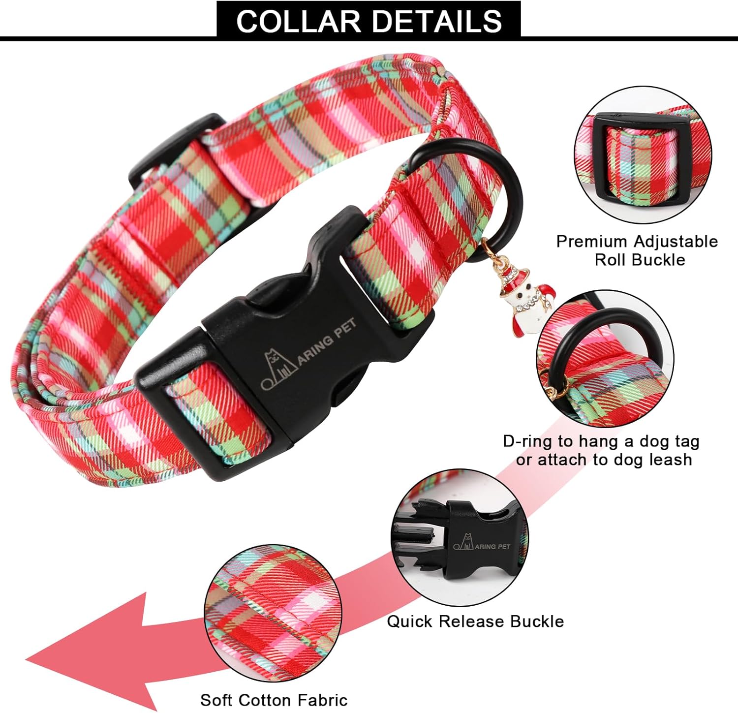 Christmas Dog Collar-Cute Red Green Plaid Dog Collars, Adjustable Christmas Pet Collars Puppy Collar with Quick Release Buckle for Girl&Boy Dogs