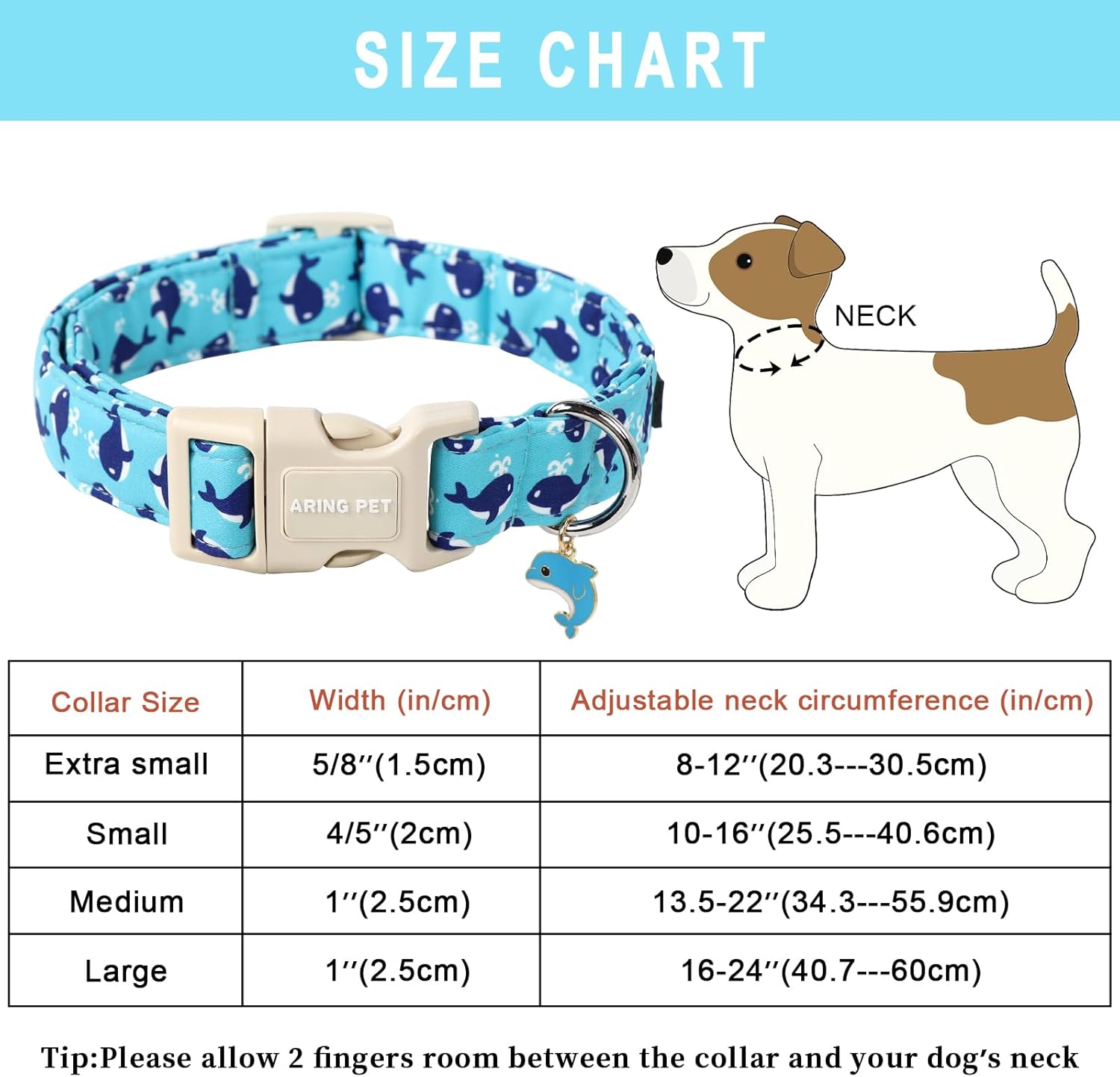 Summer Dog Collar-Cute Blue Dog Collar for Small Dogs, Adjustable Cotton Whales Pet Collars Puppy Collar for Small Medium Large Dogs