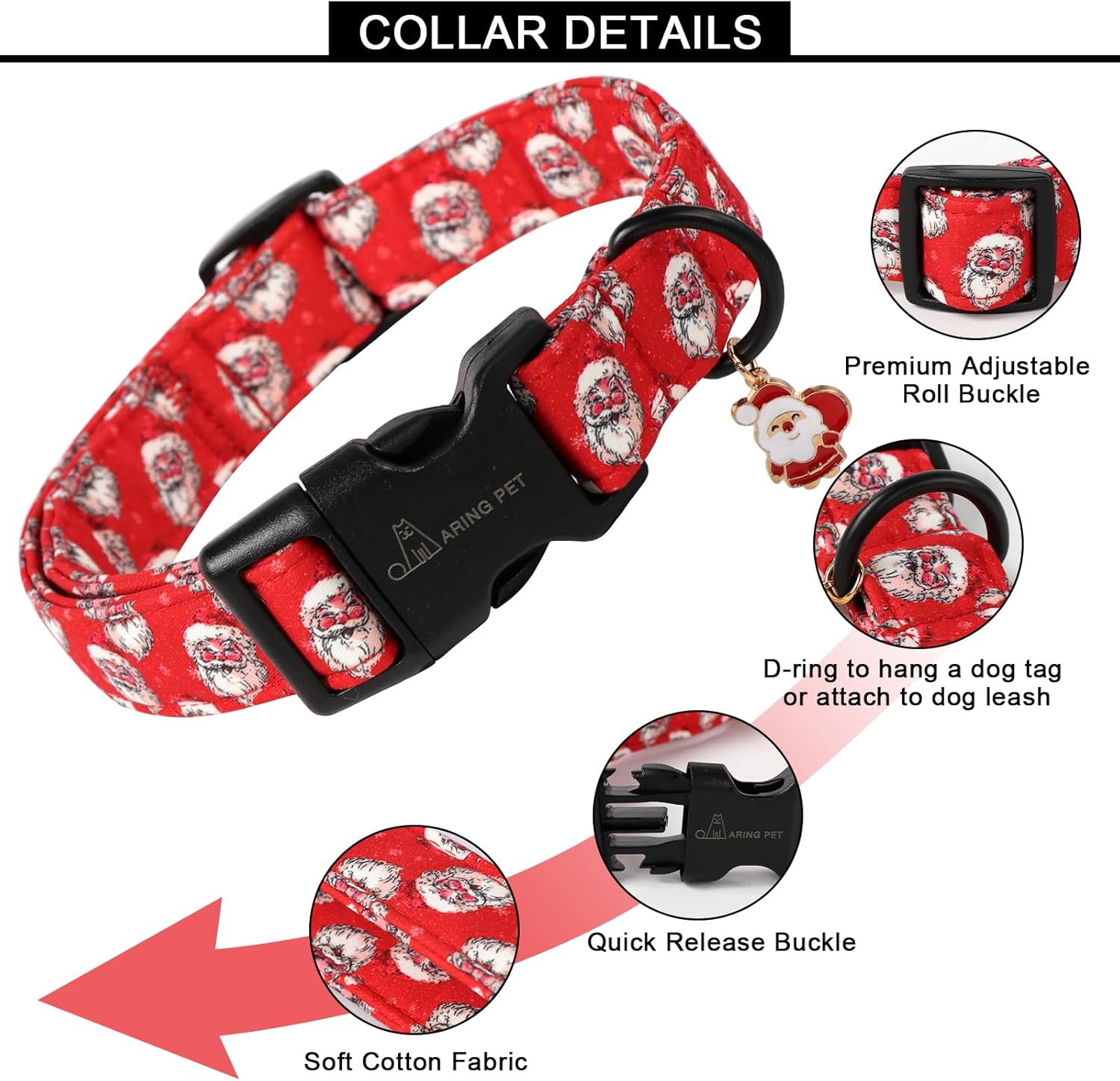 Christmas Dog Collar-Cute Red Santa Claus Dog Collars, Adjustable Christmas Pet Collars Puppy Collar with Quick Release Buckle for Girl&Boy Dogs