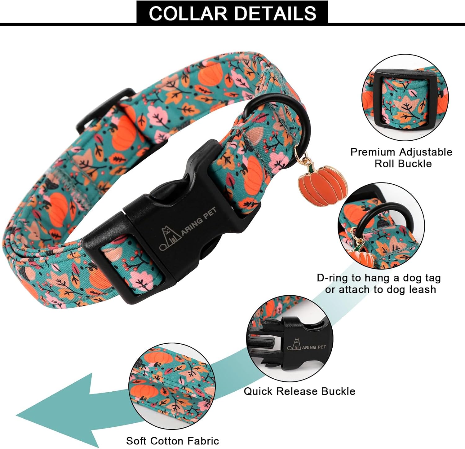 Halloween Dog Collar-Cute Green Pumpkin Dog Collars, Adjustable Fall Printed Pet Collars Puppy Collar with Quick Release Buckle for Girl&Boy Dogs