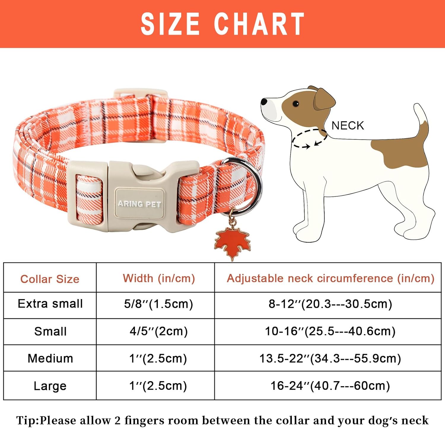 Halloween Dog Collar-Cute Orange Plaid Dog Collars, Adjustable Fall Pet Collars Puppy Collar with Quick Release Buckle for Girl&Boy Dogs
