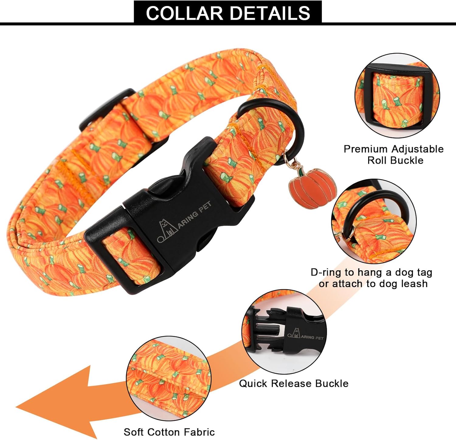 Halloween Dog Collar-Cute Pumpkin Dog Collars, Adjustable Halloween Pumpkin Pet Collars Puppy Collar with Quick Release Buckle for Girl&Boy Dogs