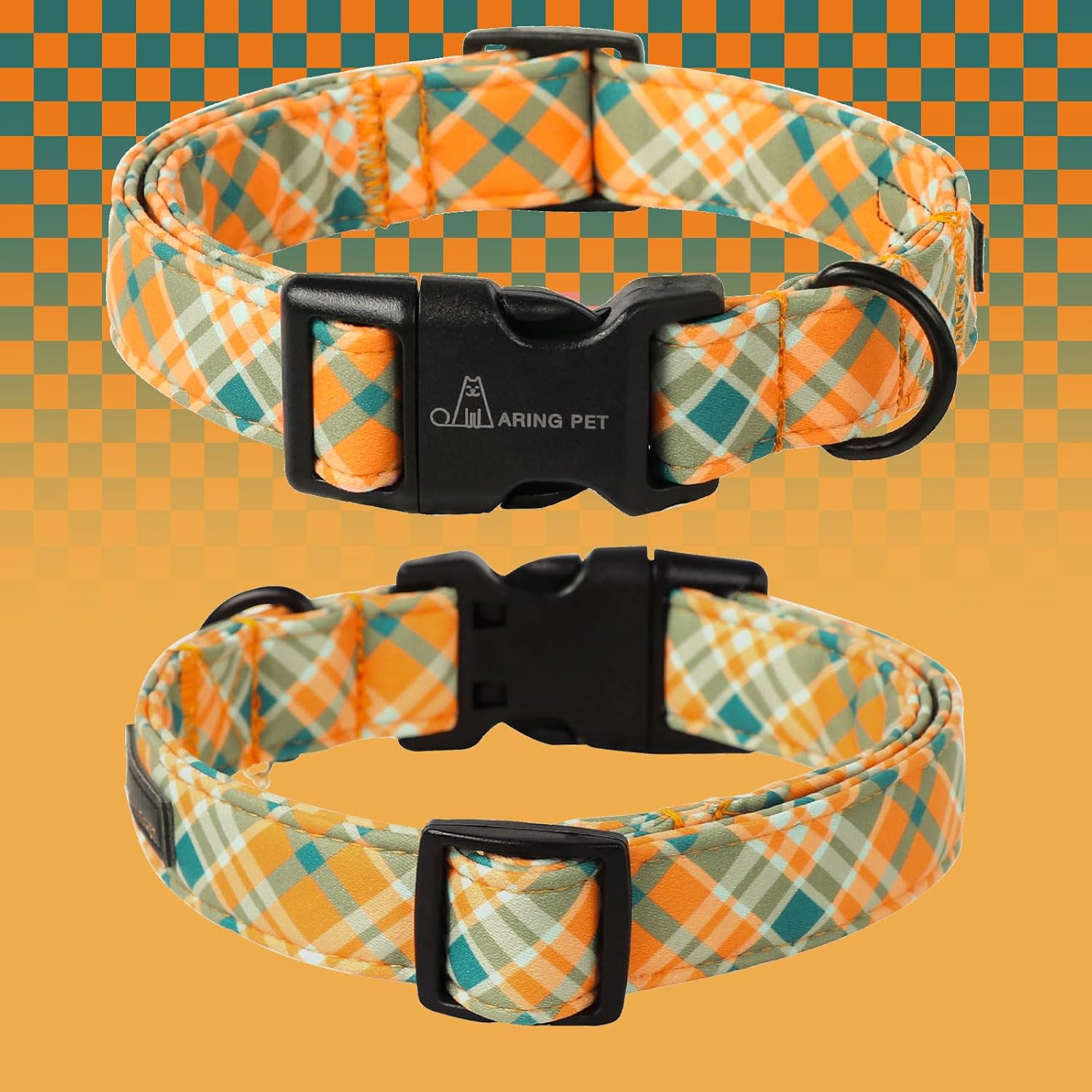 Fall Dog Collar-Cute Small Dog Collar, Adjustable Halloween Plaid Pet Collars Puppy Collar with Quick Release Buckle for Girl&Boy Dogs
