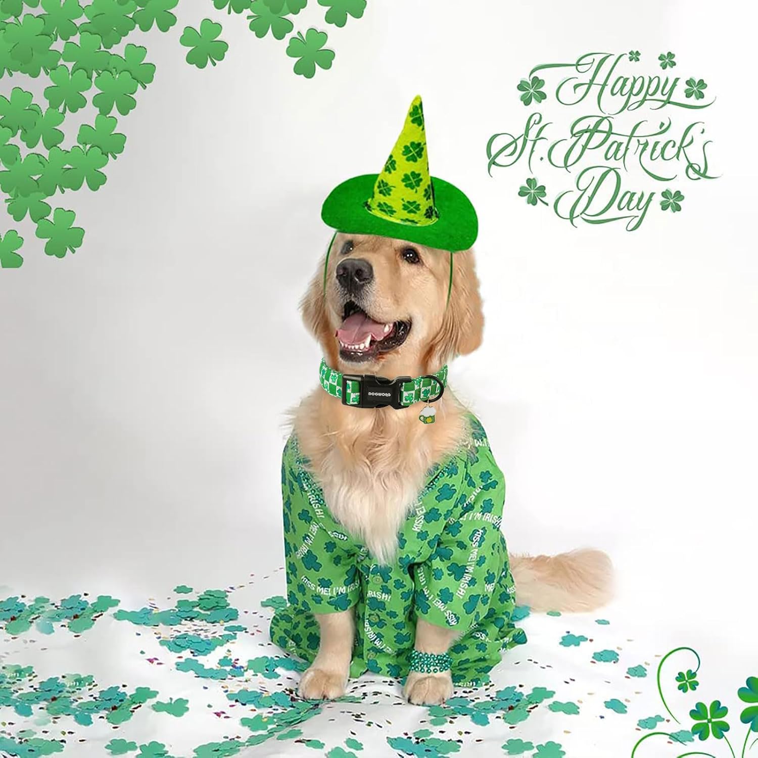 Dog Collars Adjustable St. Patrick's Day Puppy Clover Dog Collar for Small Medium Large Dogs