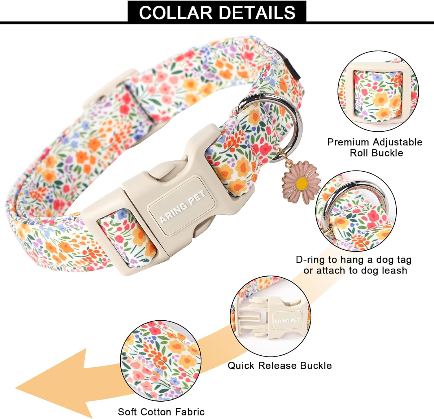 Summer Dog Collar-Cute Dog Collar for Small Dogs, Adjustable Cotton Floral Pet Collars Puppy Collar for Small Medium Large Dogs