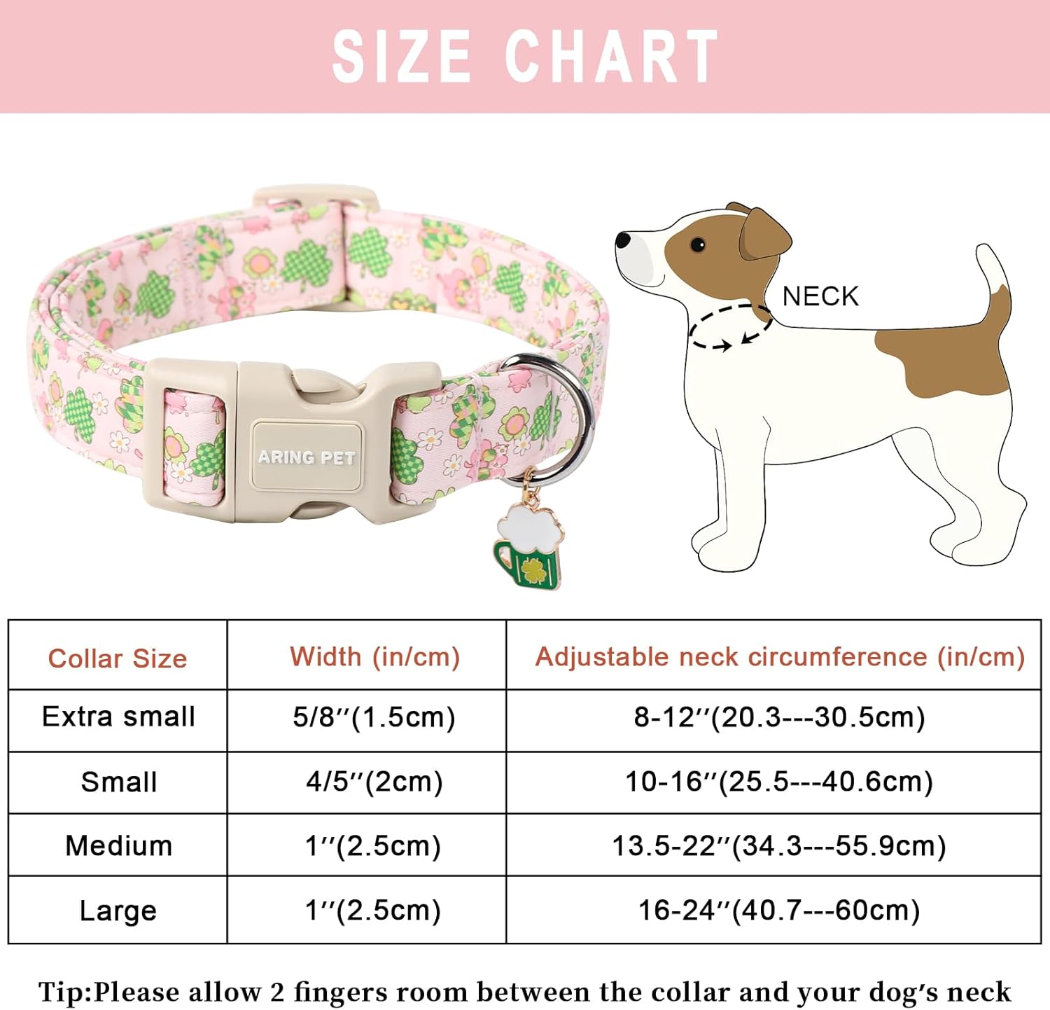 St Patrick's Day Dog Collar-Cute Pink Clovers Dog Collars, Adjustable Shamrock Pet Collars Trefoil Puppy Collar with Quick Release Buckle for Girl&Boy Dogs
