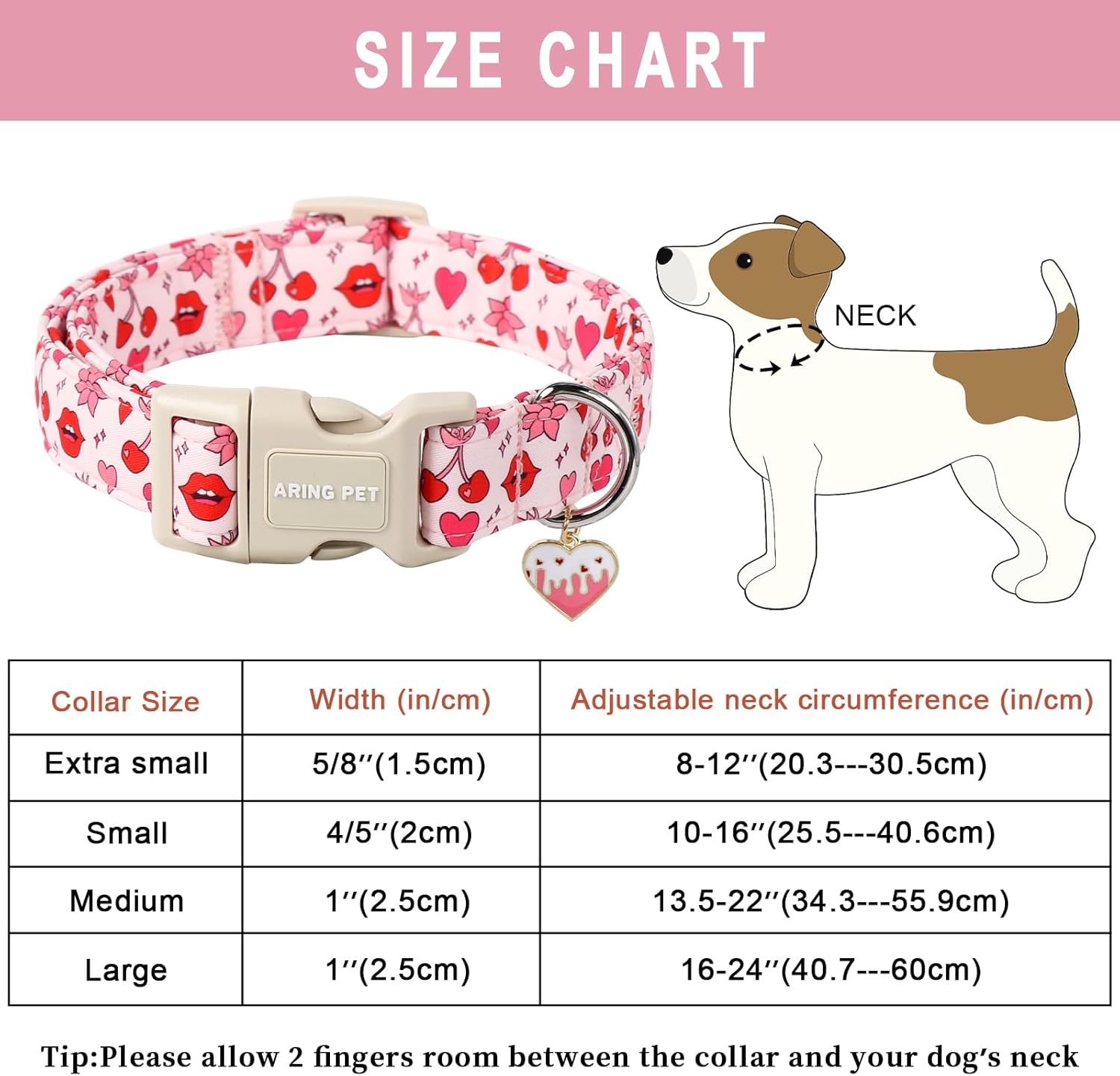 Valentine's Day Dog Collar-Cute Pink Heart Dog Collars, Adjustable Valentine Lips Pet Collars Puppy Collar with Quick Release Buckle for Girl&Boy Dogs