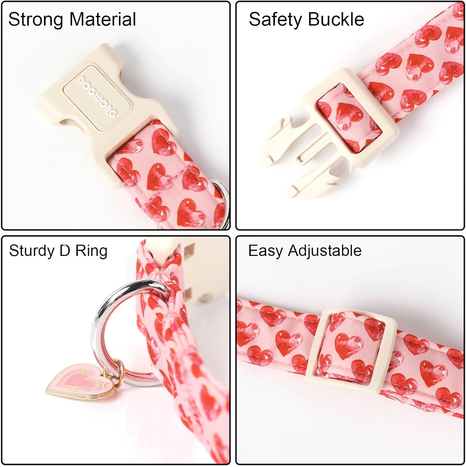 Valentine Dog Collar- Cute Pink Heart Dog Collars Adjustable Durable Designer Valentine’s Day Dog Collar for Small Medium Large Dogs