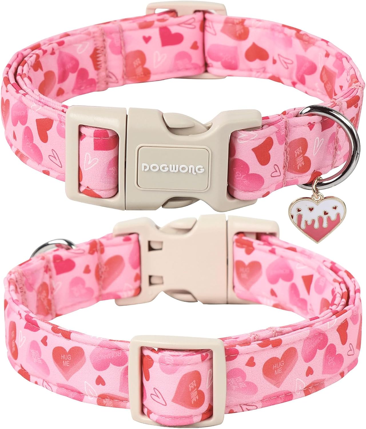 Valentine's Day Dog Collar, Cute Heart Dog Collars, Adjustable Valentine Pink Heart Pet Collars Design Dog Collar with Quick Release Buckle for Puppy Girl Boy Female Dogs