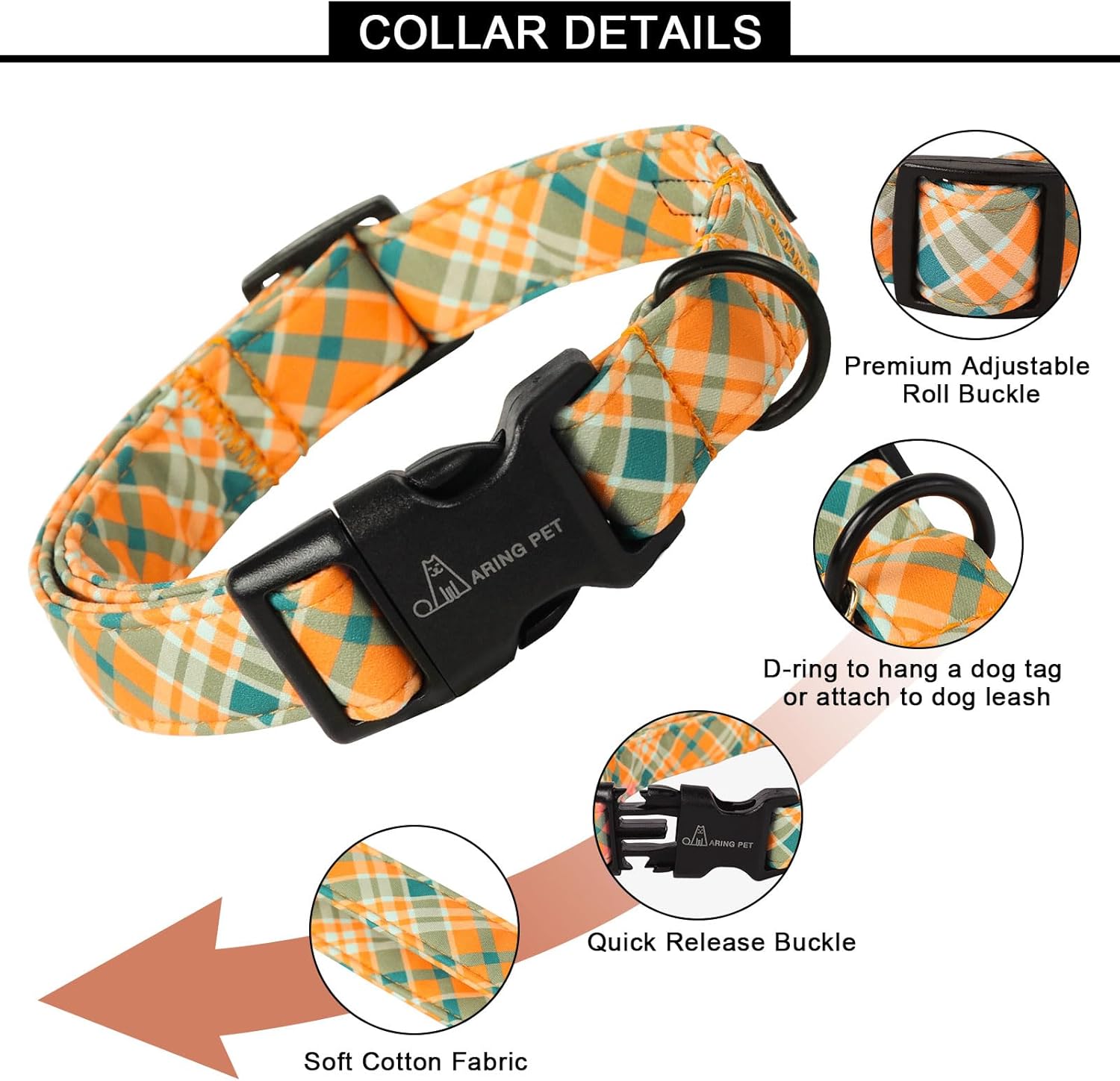 Fall Dog Collar-Cute Small Dog Collar, Adjustable Halloween Plaid Pet Collars Puppy Collar with Quick Release Buckle for Girl&Boy Dogs