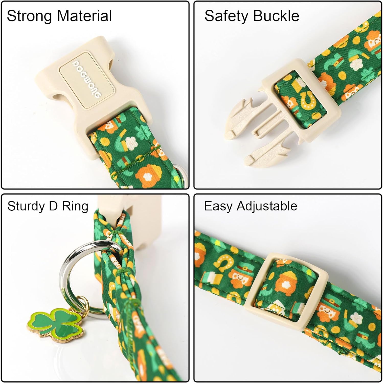 Green Dog Collar- Cute Trefoil Flower Dog Collars Adjustable St. Patrick's Day Puppy Clover Dog Collar for Small Medium Large Dogs