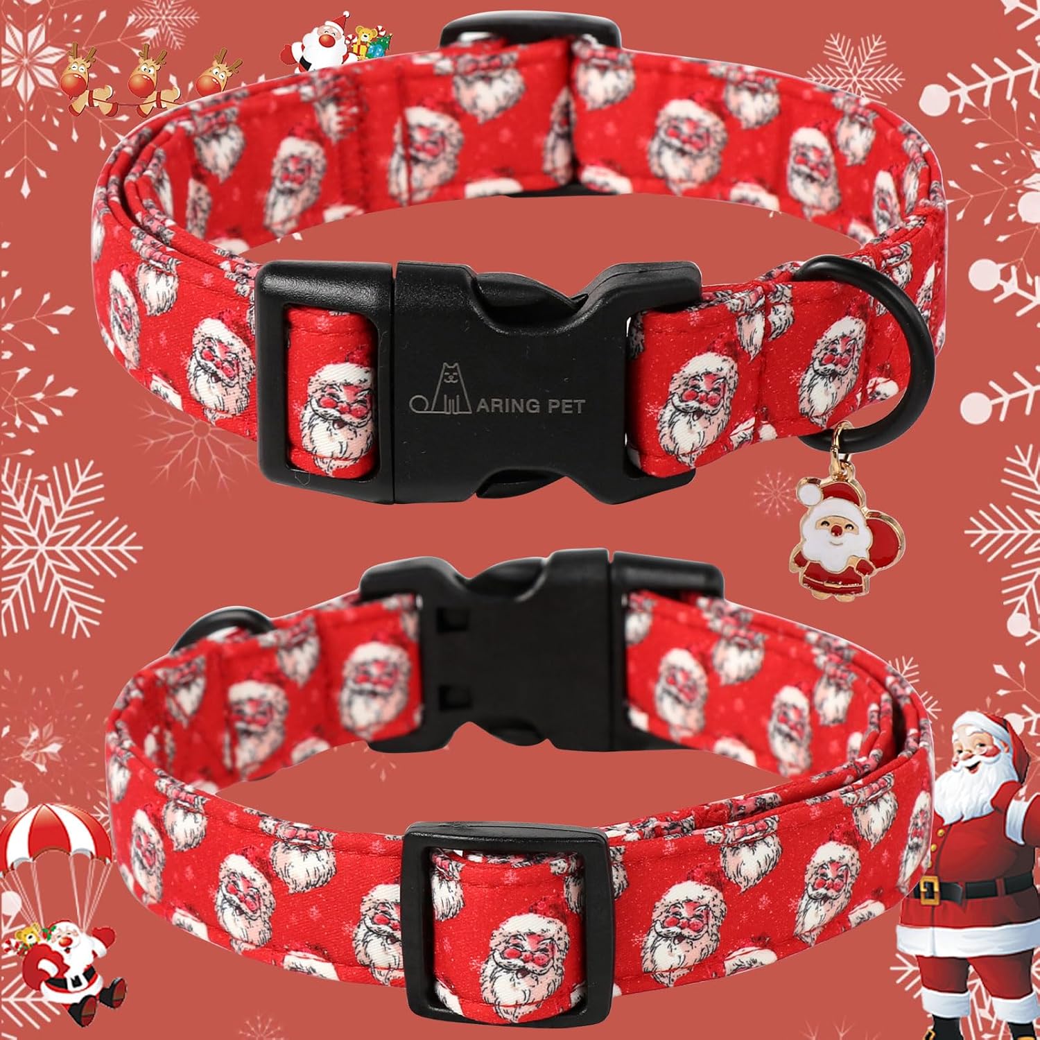 Christmas Dog Collar-Cute Red Santa Claus Dog Collars, Adjustable Christmas Pet Collars Puppy Collar with Quick Release Buckle for Girl&Boy Dogs