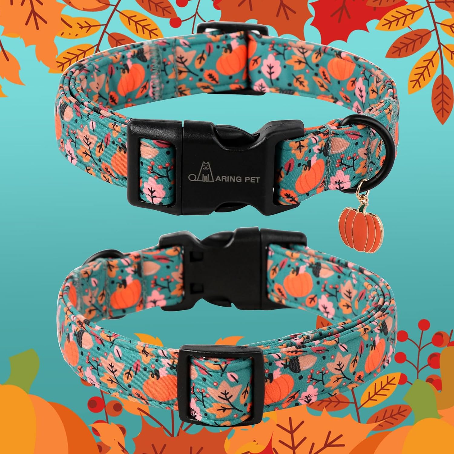 Halloween Dog Collar-Cute Green Pumpkin Dog Collars, Adjustable Fall Printed Pet Collars Puppy Collar with Quick Release Buckle for Girl&Boy Dogs