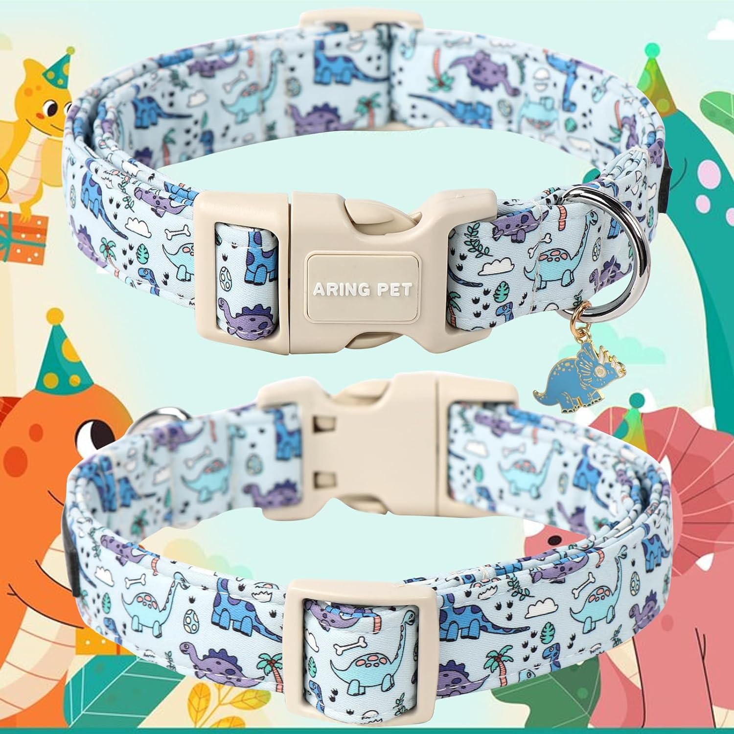 Dinosaur Dog Collar-Cute Dog Collar for Small Dogs, Adjustable Dinosaur Print Pet Collars Puppy Collar for Small Medium Large Dogs