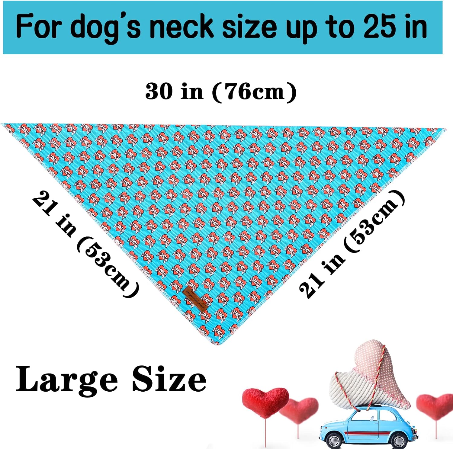 Valentine's Day Dog Bandanas Cotton Blue & Red Triangle Dog Scarfs for Small Medium Large & Boys Girls Dogs
