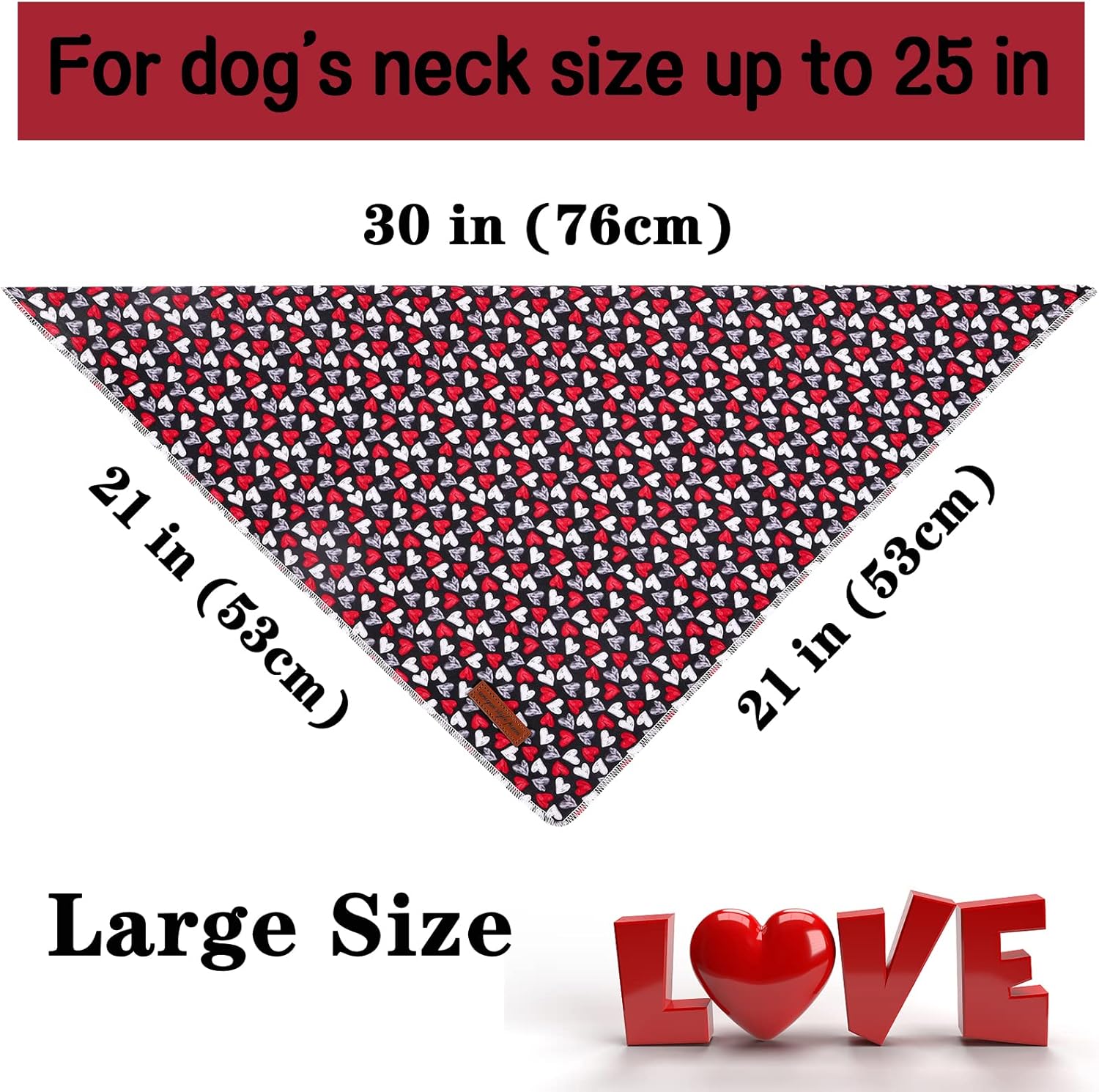 Valentine's Day Dog Bandanas Cotton Black & Red Gothic Love Style Triangle Dog Scarfs for Small Medium Large & Boys Girls Dogs