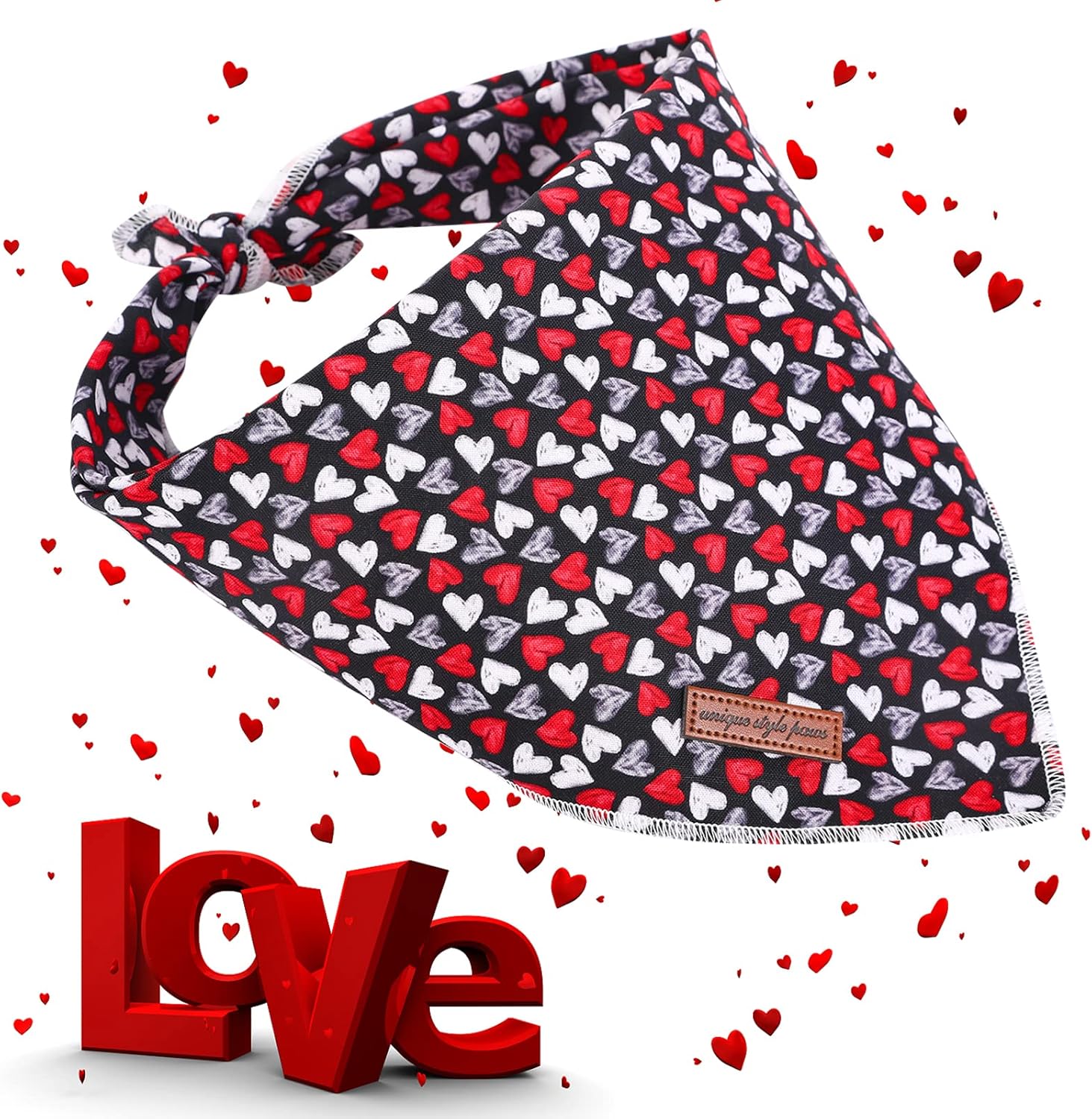 Valentine's Day Dog Bandanas Cotton Black & Red Gothic Love Style Triangle Dog Scarfs for Small Medium Large & Boys Girls Dogs