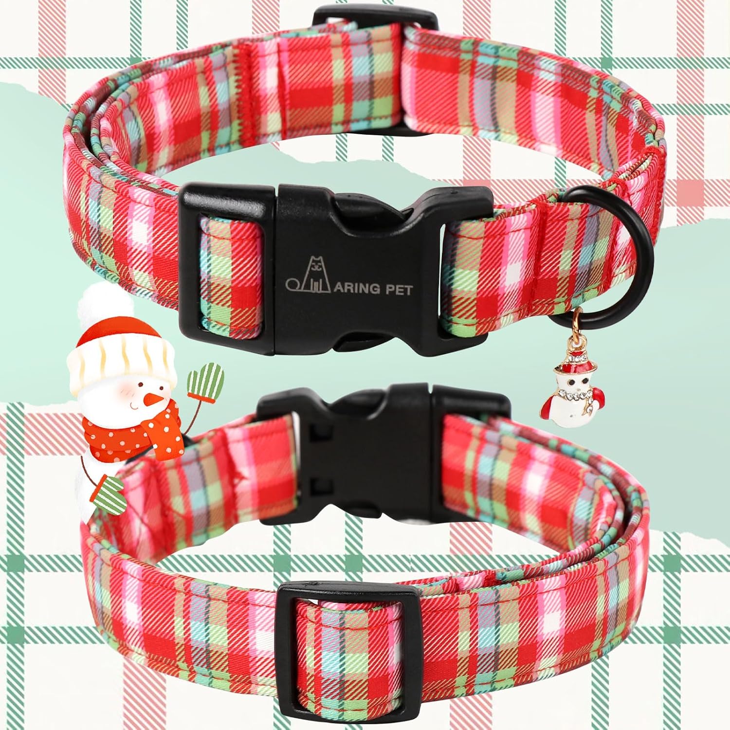 Christmas Dog Collar-Cute Red Green Plaid Dog Collars, Adjustable Christmas Pet Collars Puppy Collar with Quick Release Buckle for Girl&Boy Dogs