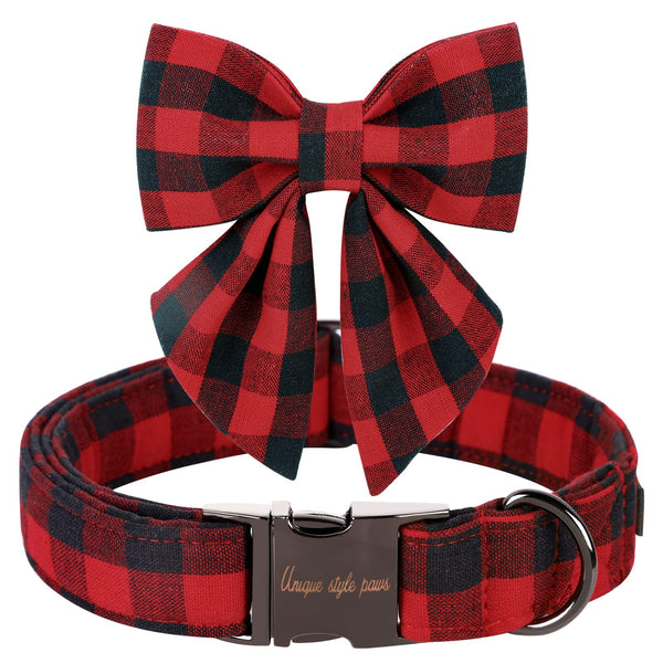 Classic Red Plaid Puppy Collar with Sailor Bow