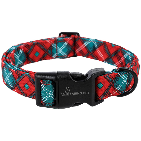 Christmas Dog Collar-Cotton Lightweight Red Green Plaid Dog Collars, Adjustable Christmas Pet Collar Puppy Collars with Quick Release Buckle