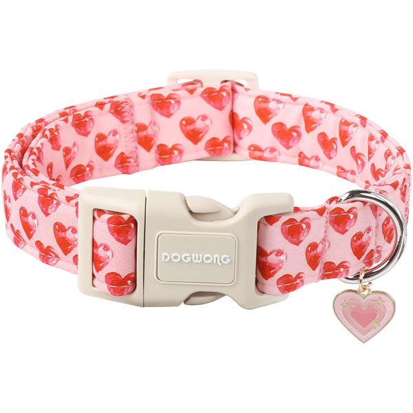 Valentine Dog Collar- Cute Pink Heart Dog Collars Adjustable Durable Designer Valentine’s Day Dog Collar for Small Medium Large Dogs