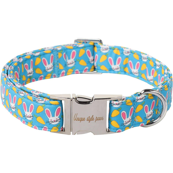 Dog Collar Metal Buckle Collar for Easter Gift Pink Ear Rabbit Carrot Durable Cotton Collar for Small Medium Large Boys Girls Dogs