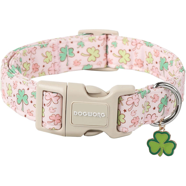 Green Dog Collar- Spring Female Dog Collars Adjustable St. Patrick's Day Puppy Pink Clover Dog Collar for Small Medium Large Dogs