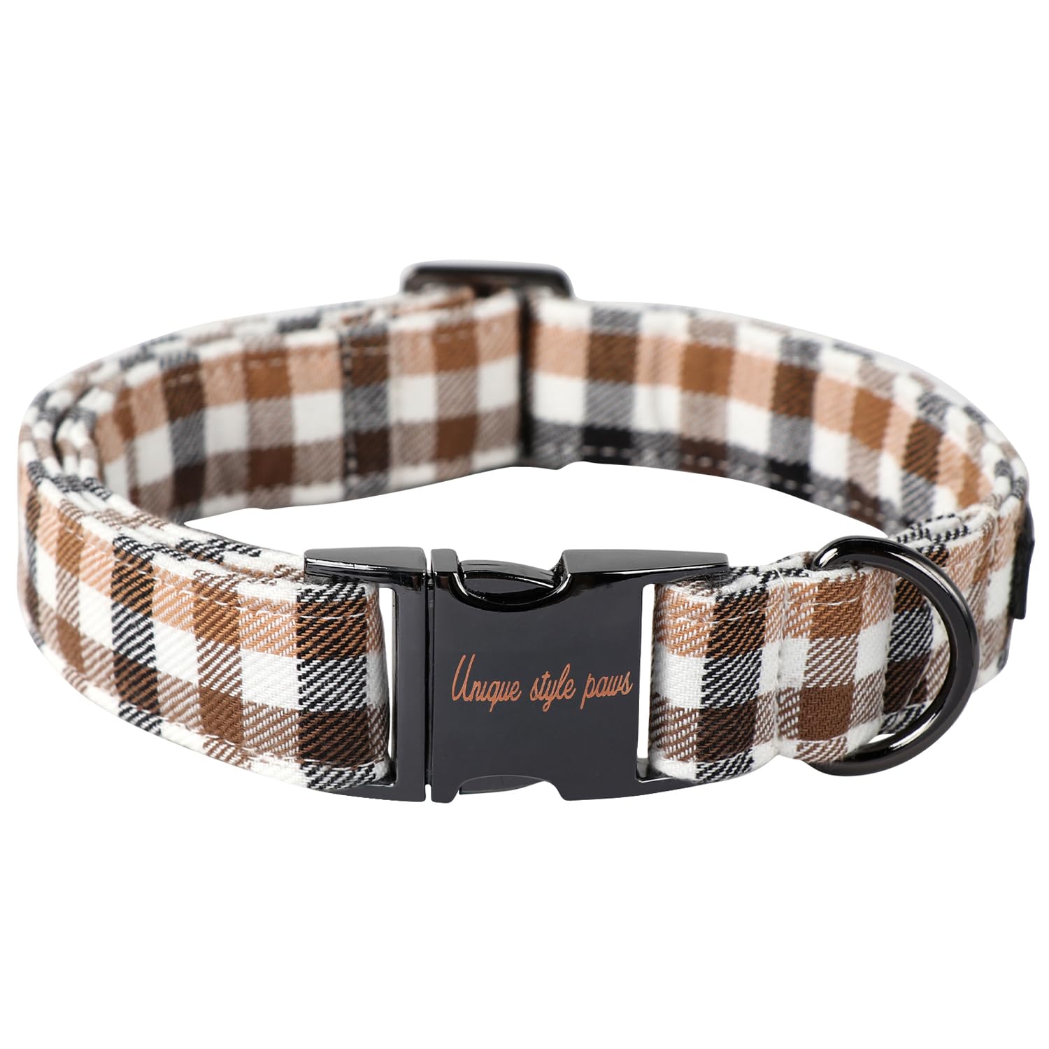 Dog Collar Metal Buckle Brown Plaid Collar Gift Durable Cute Collar for Small Medium Large Boys Girls Dogs